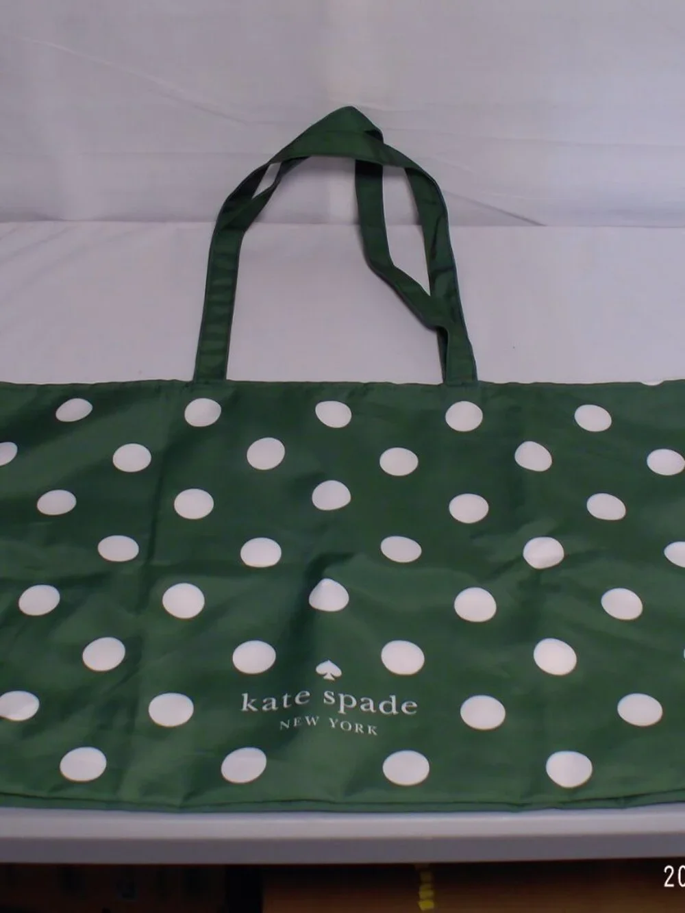 NWOT Kate Spade Canvas Shopper/Beach Bag Green w White Polka Dots